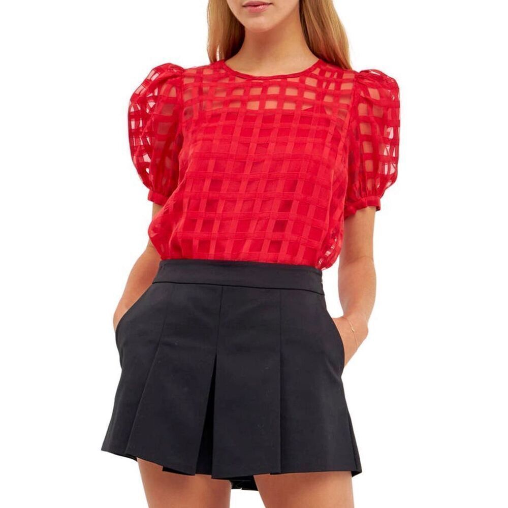 English Factory Sheer Windowpane Top | Red in Small